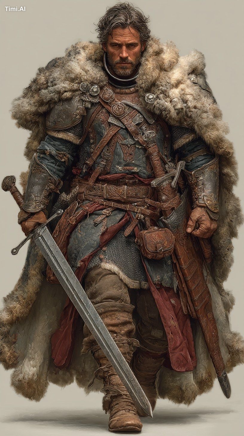 a confident, broad-shouldered human ranger-warrior with a defined facia…