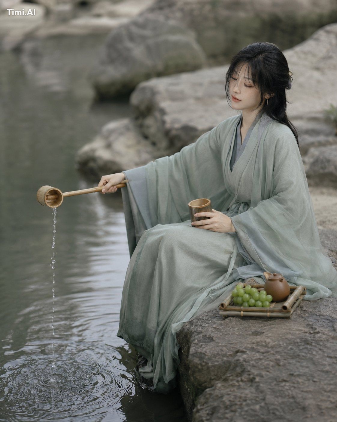 浓妆，韩系古装，仙侠风，华丽发冠，复杂刺绣，大红色服装，商业影楼写真，水光肌，油亮脸，鼻尖高光，硅胶脸，塑料皮肤，过度磨皮，人物过亮，强逆光，… 2