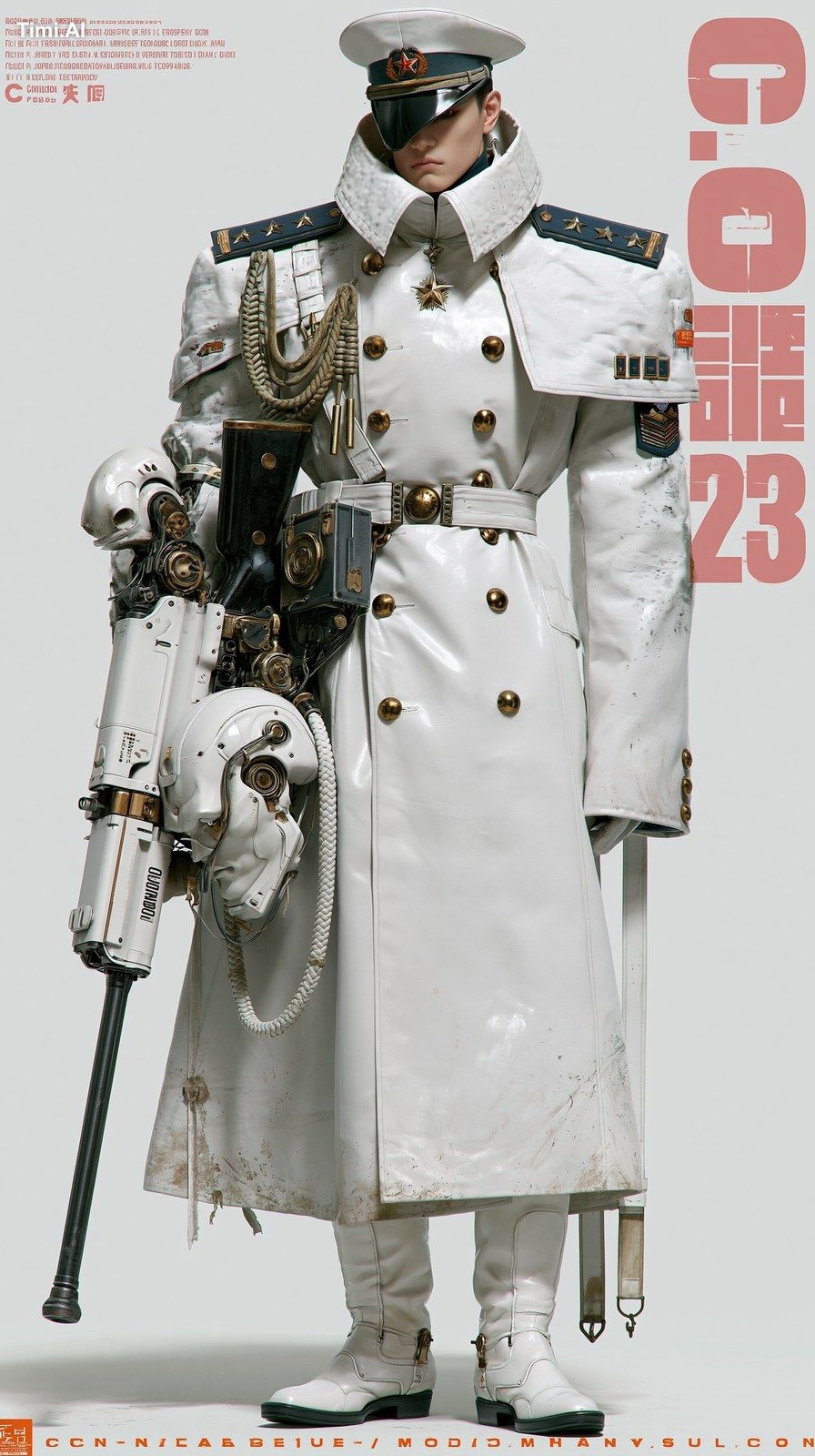fully body ，Portrait of a high-ranking officer in a white, kind yet dig…