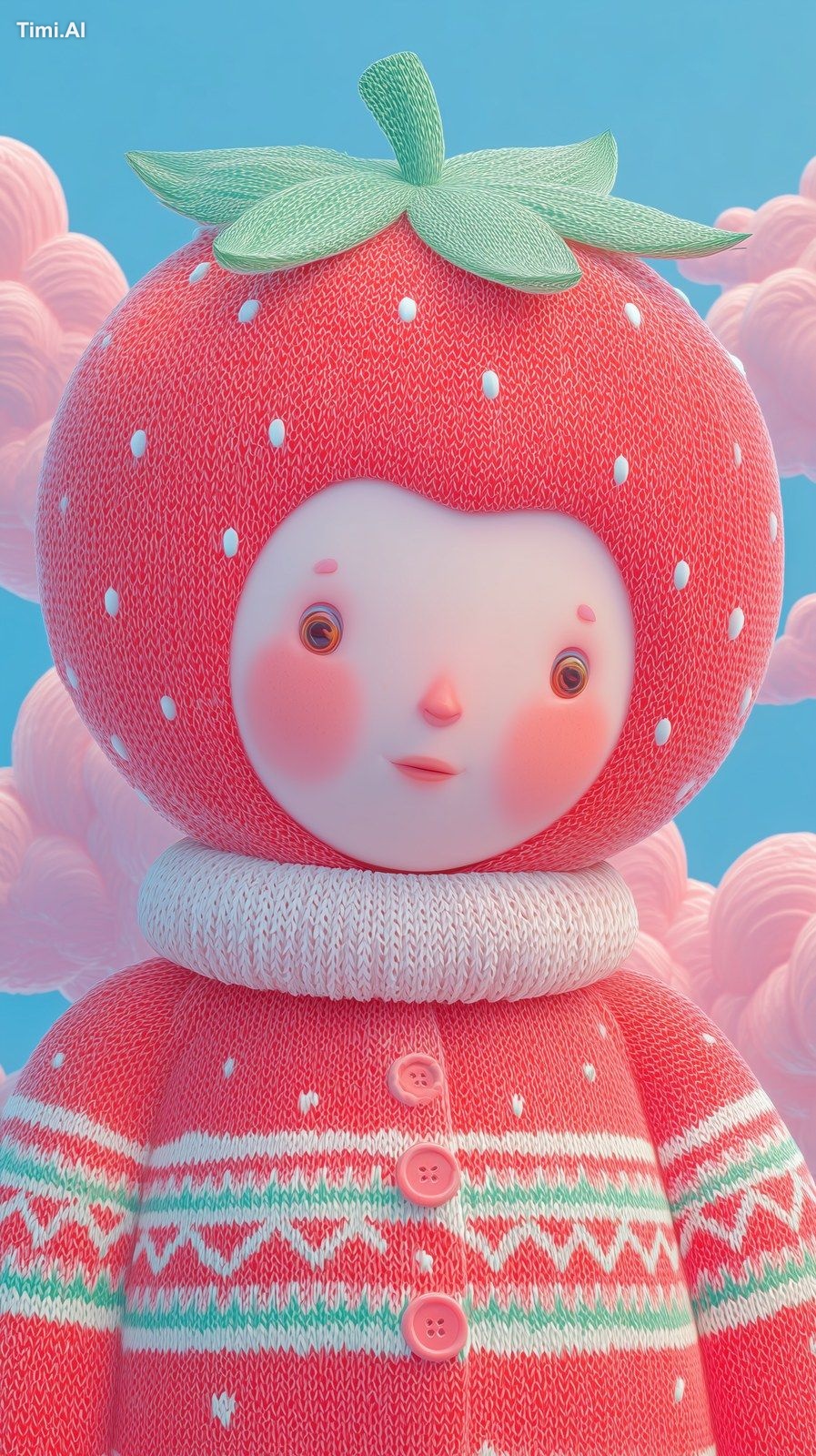 : Female strawberry caracter, clean background, cinematic light, whimsi…