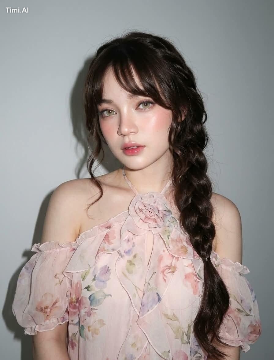 Ultra-realistic portrait of a young woman against a plain light gray wa… 2