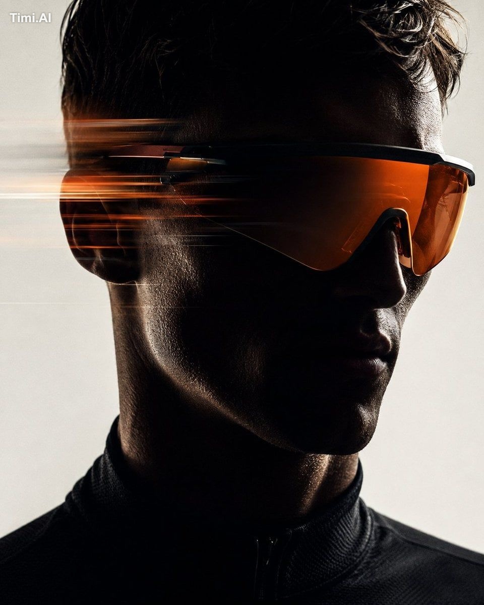 Futuristic high fashion sports editorial portrait of a male model weari…