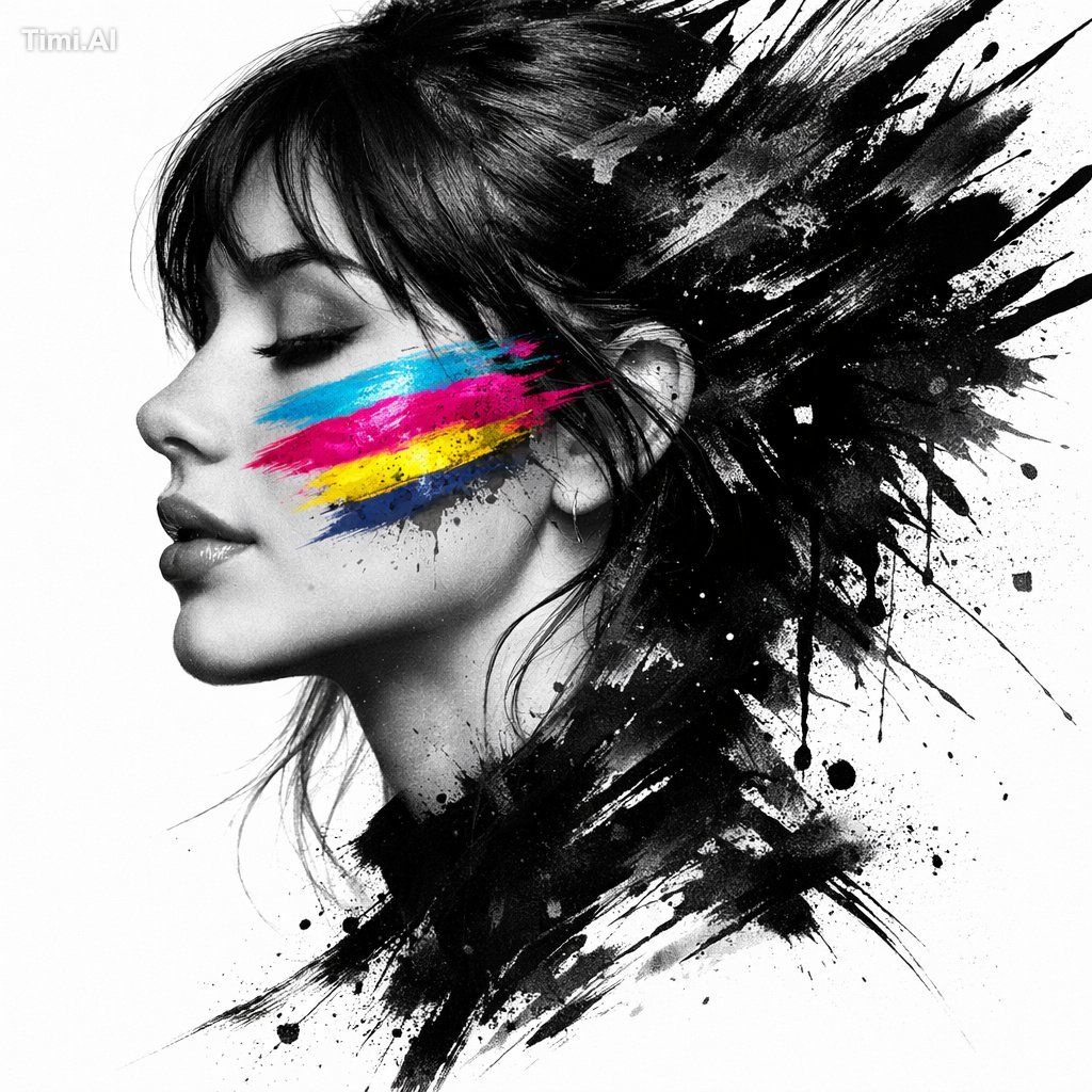 Create a high-contrast artistic portrait of a woman’s side profile in b… 1