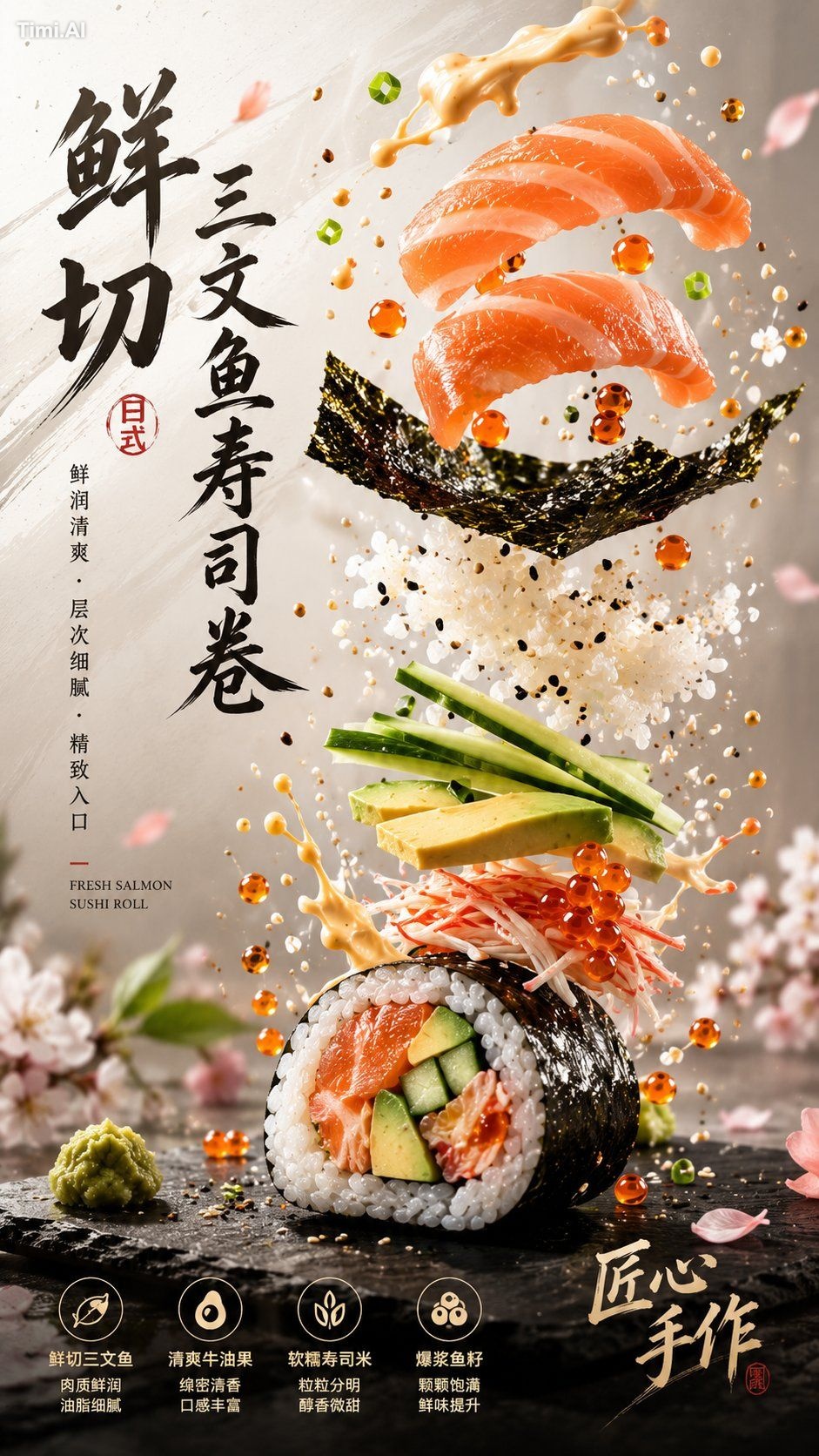 【菜品信息】 菜品名称：{填写菜品名称，例如：爆汁芝士双层牛肉汉堡 / 浓汤叉烧拉面 / 厚乳黑糖珍珠奶茶 / 鲜切三文鱼寿司卷} 菜品类型：… 1