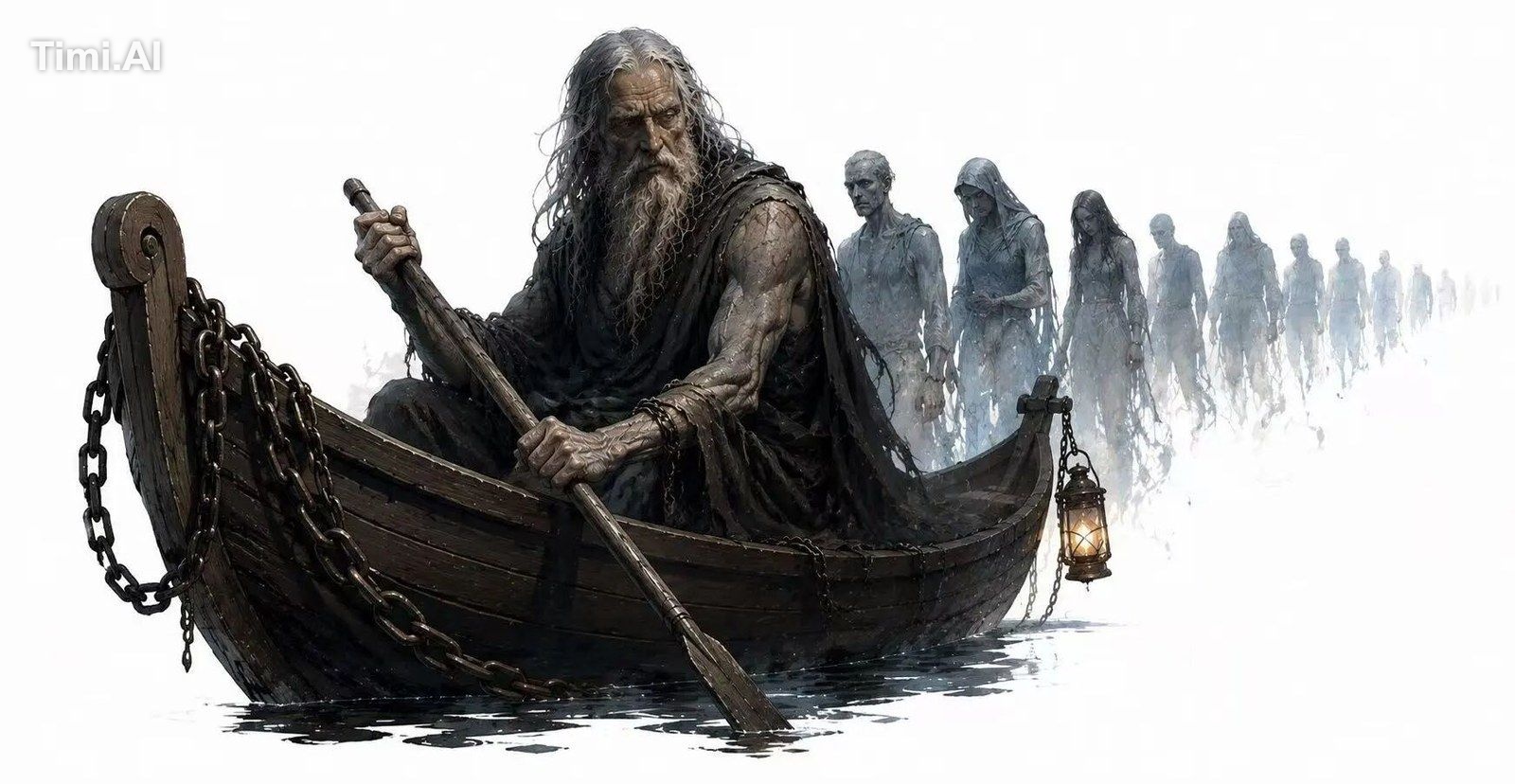illustration of ancient, mysterious dark shadow silhouette Charon drive…