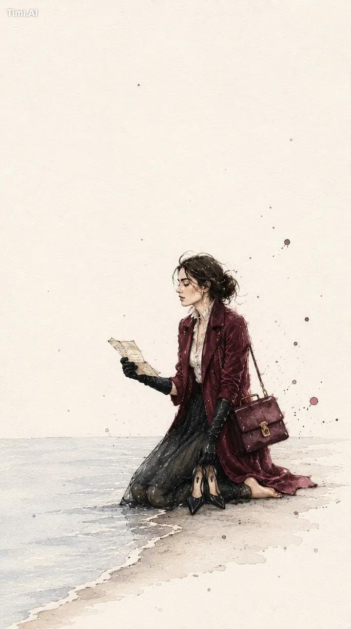 Paint a quiet fashion diary moment on handmade watercolor [CHARACTER] i… 1