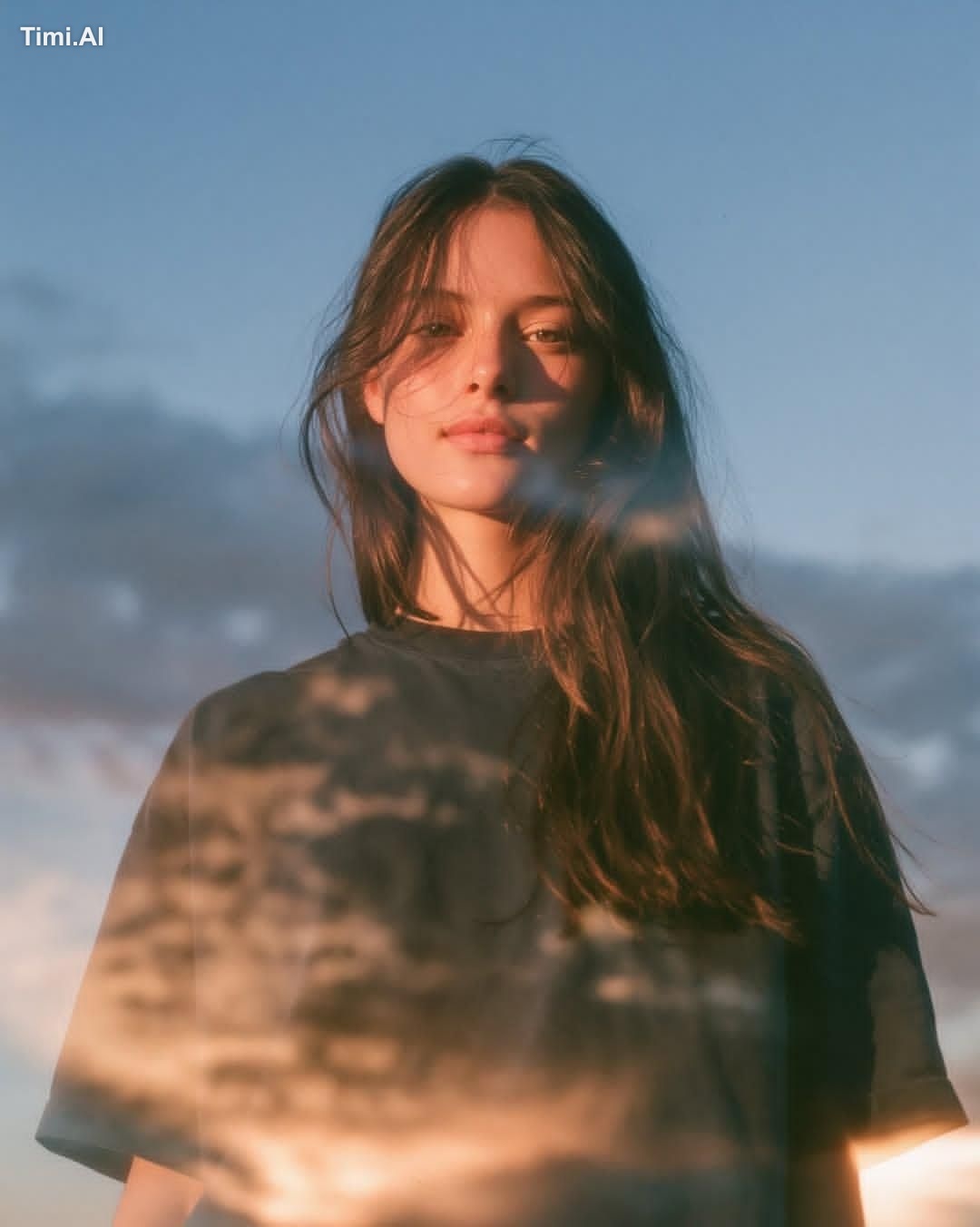 Ultra-cinematic dreamy analog portrait photography of a young woman sta…