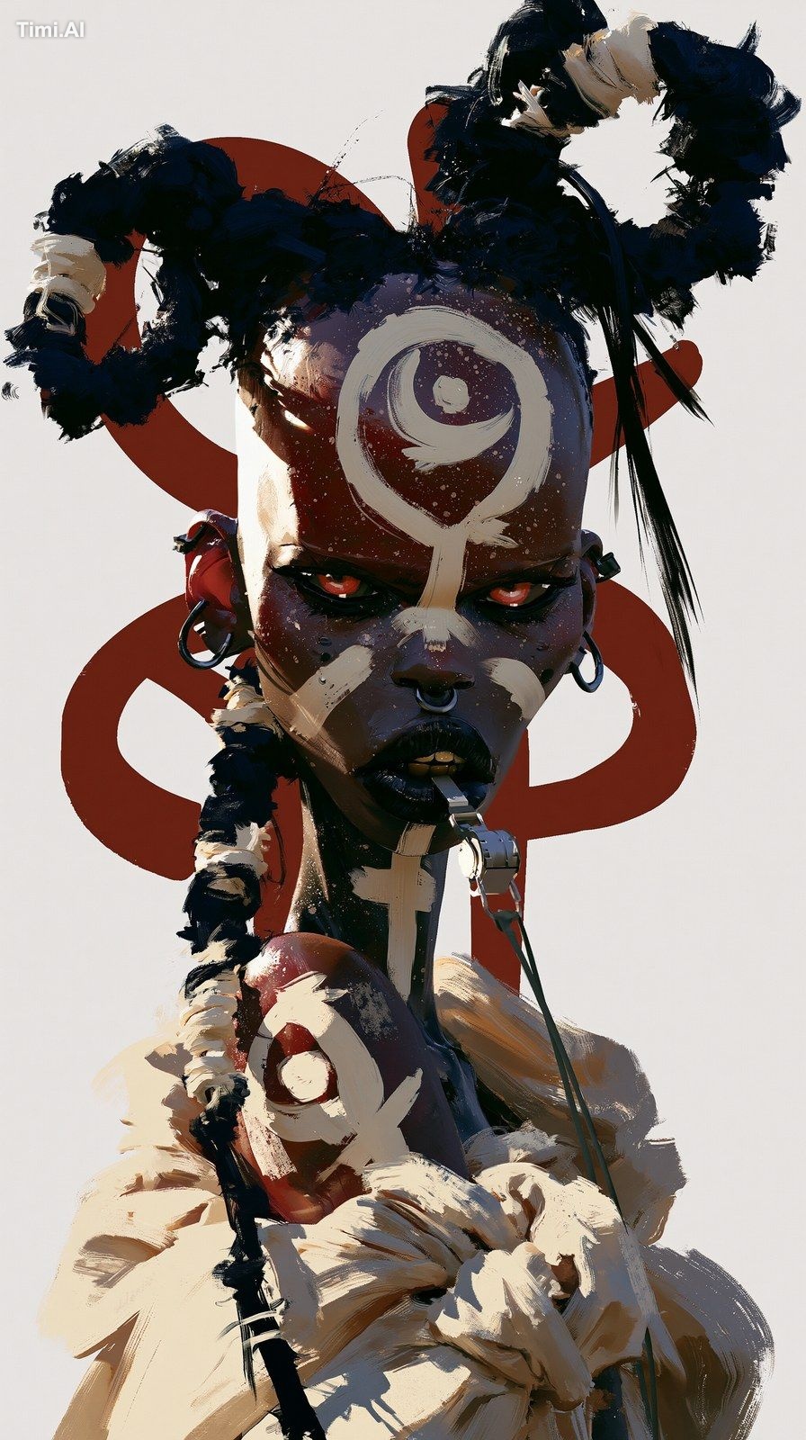 3D portrait in the style rough digital painting. Neo ethnic shaman girl…