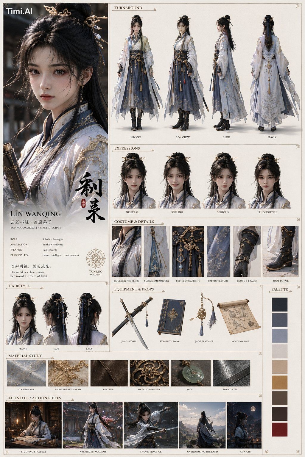 Create a premium AAA game character design reference sheet featuring on… 1