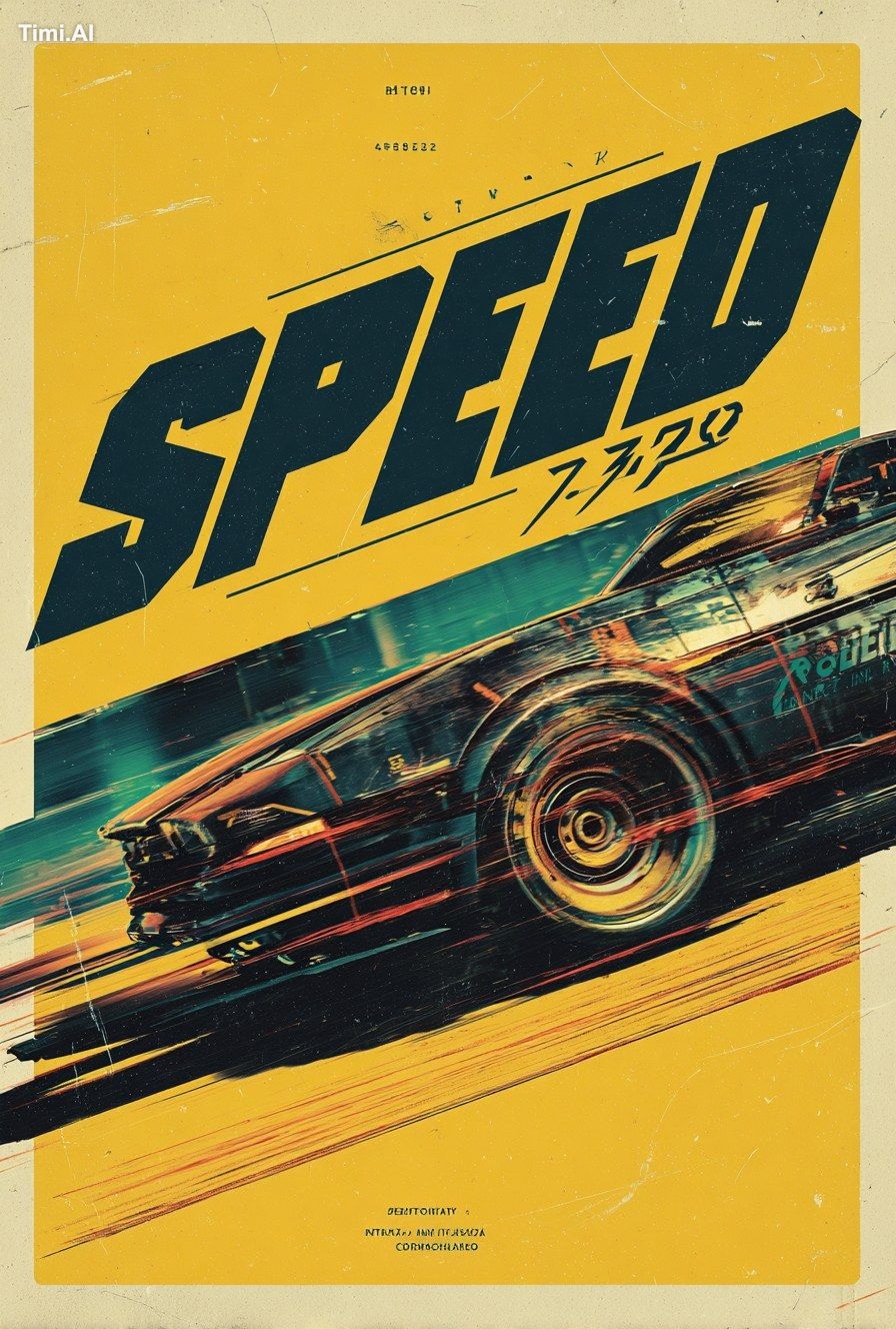 A paper poster, inspired by an 80s VHS box cover, with the word "Speed"…