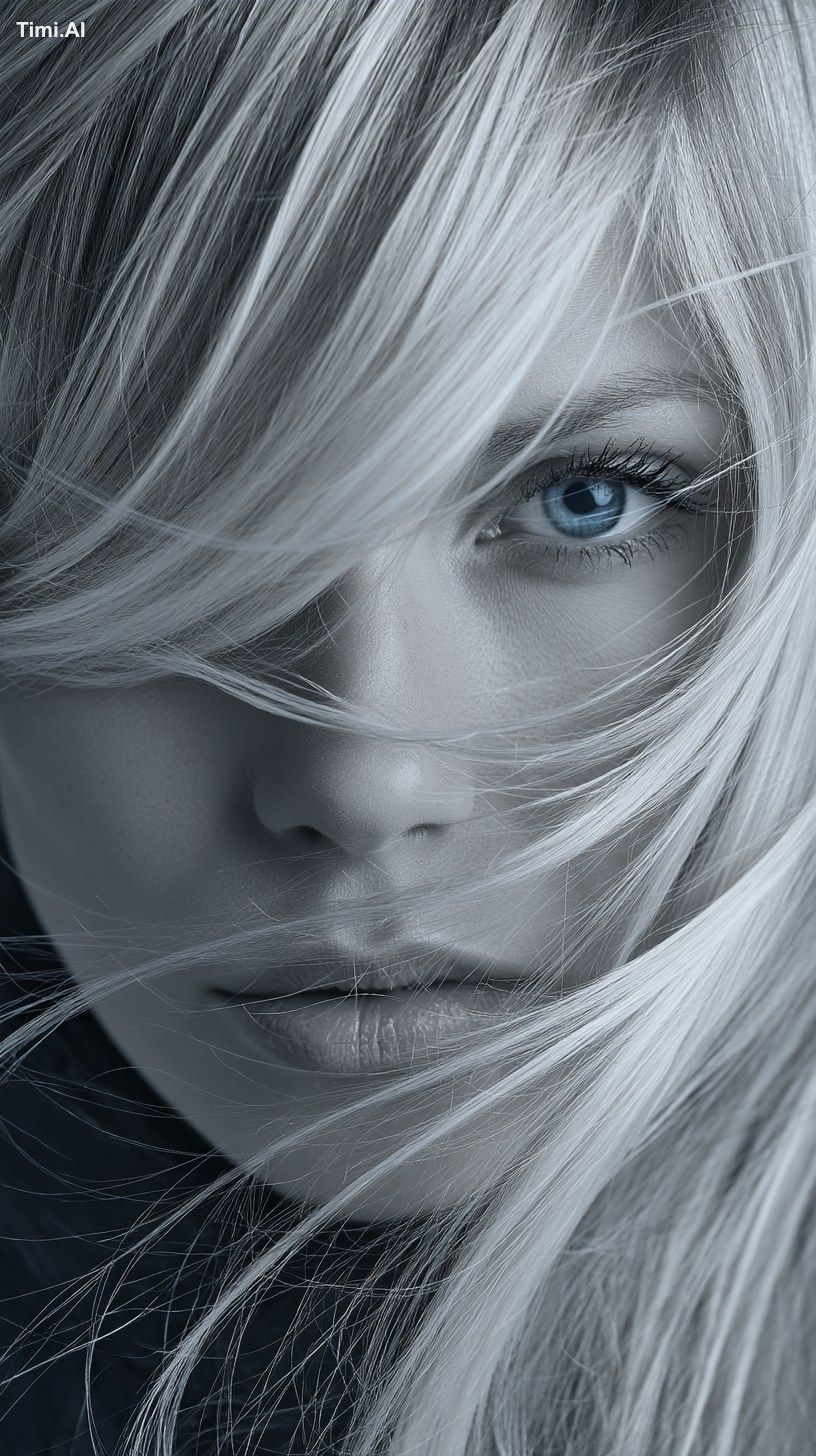 studio-style, monochromatic, minimalist portrait of a supermodel outdoo…
