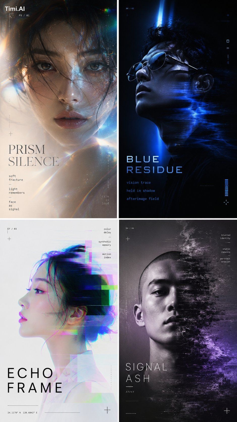 Create a 9:16 high-end experimental editorial portrait poster with one …