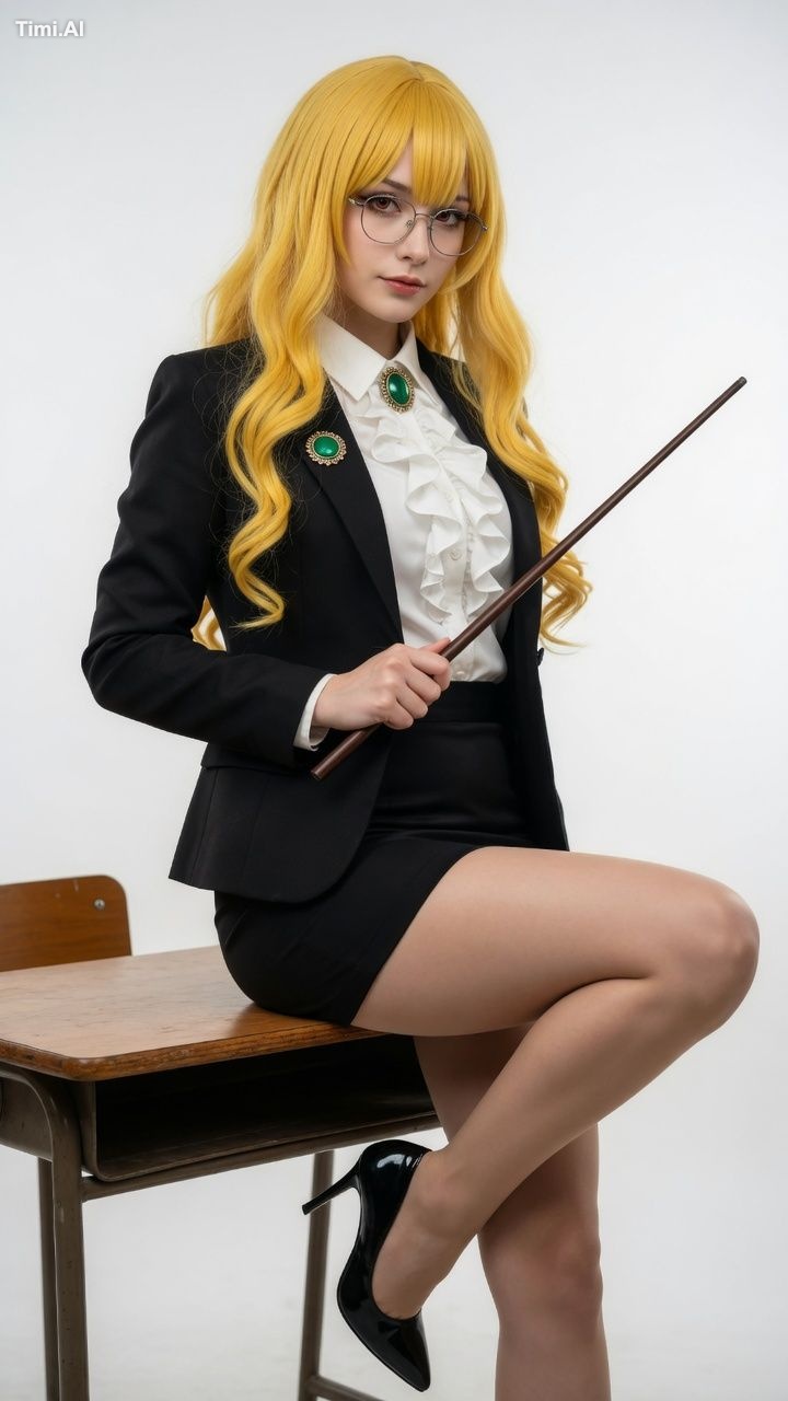 Photorealistic cosplay of Makima from Chainsaw Man as a teacher. A beau… 2