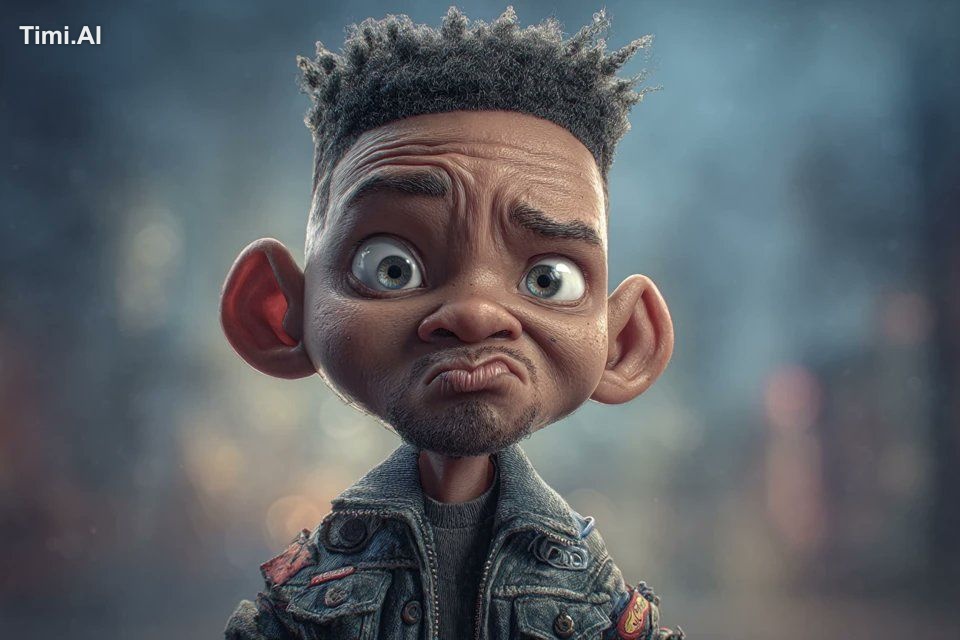 Hyperrealistic baby [subject] in a caricature style, with exaggerated f…