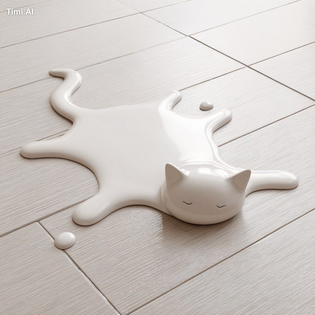 cat-shaped milk spilled on the floor --v 7