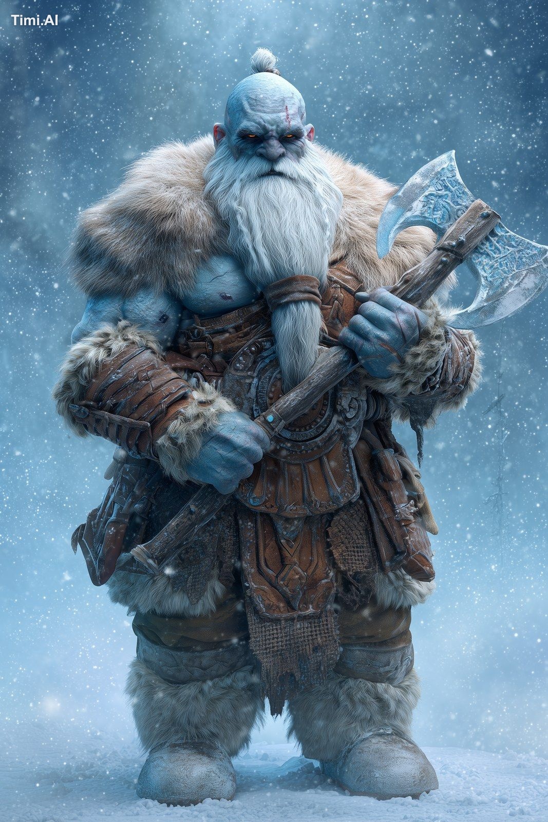 Character Art, Giant, Blue Skin, Blue Eyes, White Beard, Light Blue Ski…