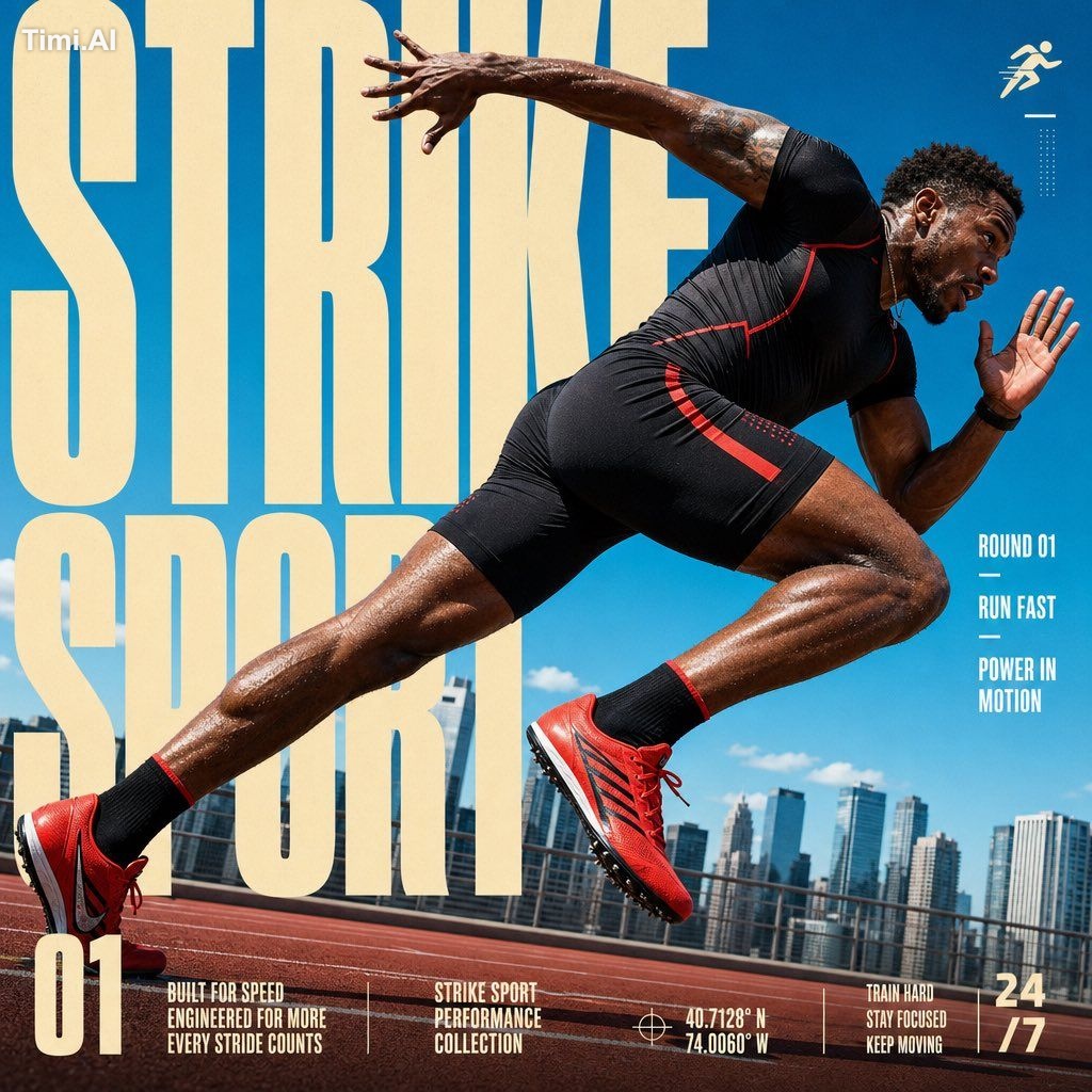 Create a 4:5 full-bleed editorial action poster for STRIKE SPORT. The b… 1