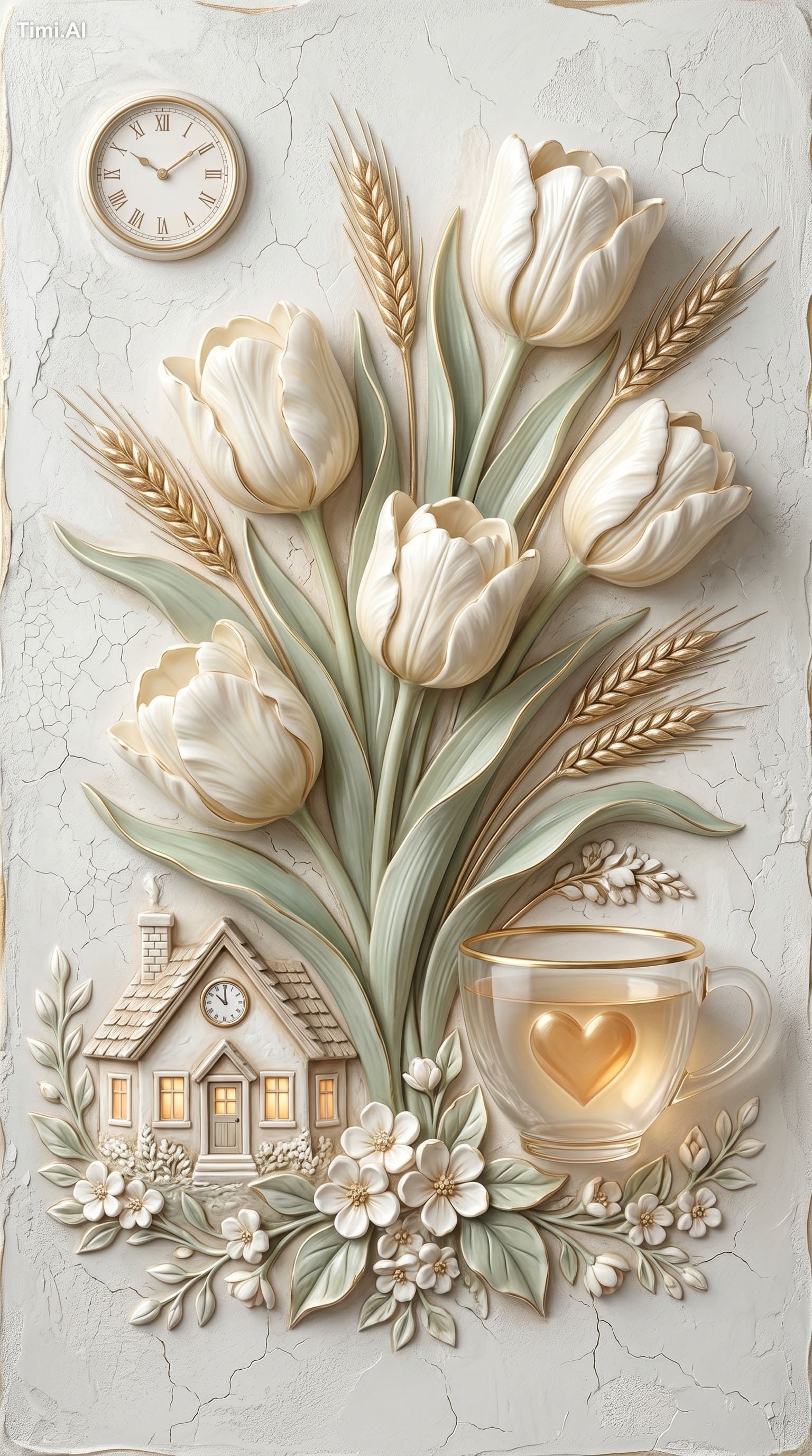 ornate romantic still life wall art, vertical composition, a white cera… 1