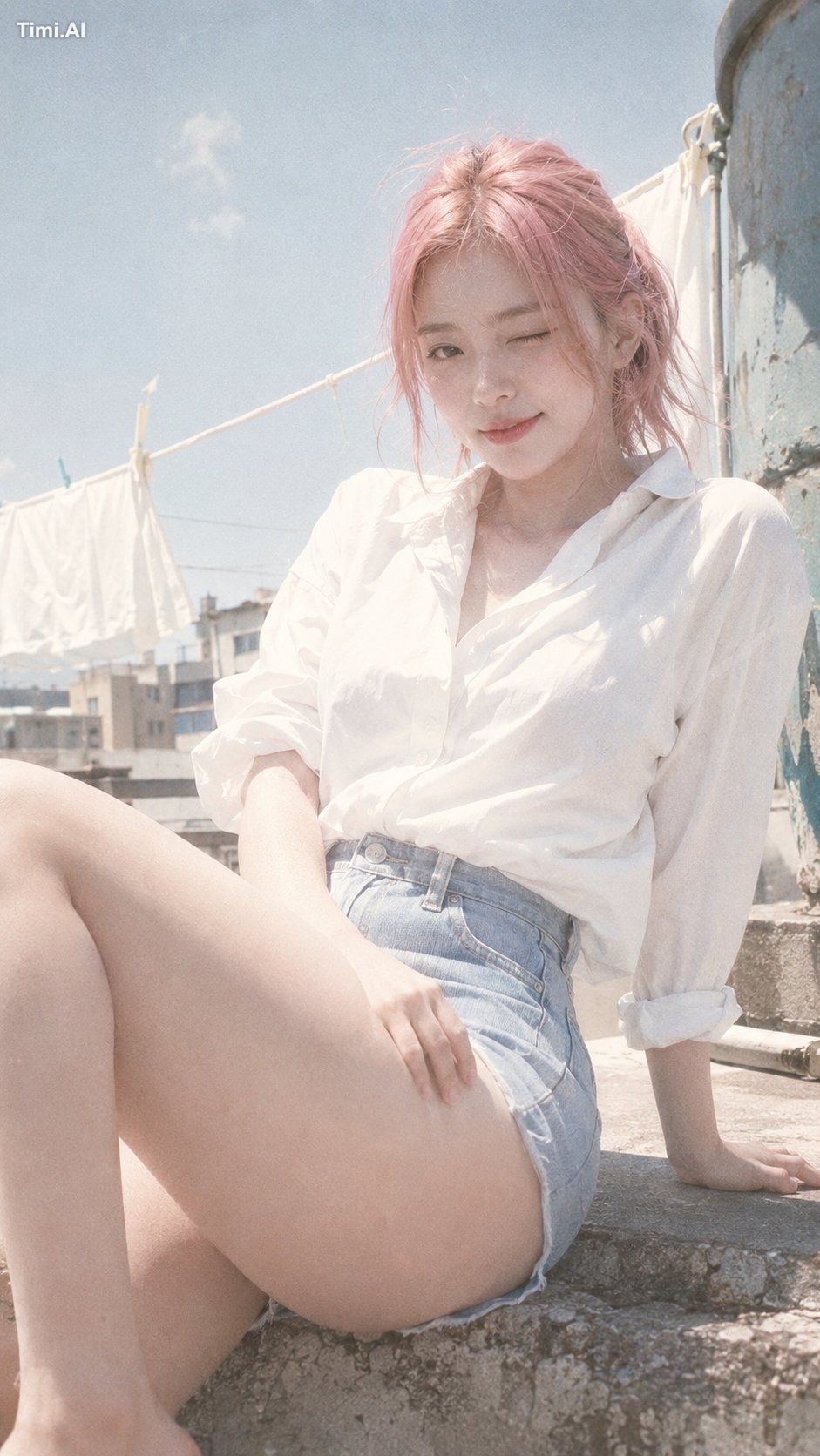 ---prompt--- Photorealistic natural Korean idol rooftop portrait, nosta… 1