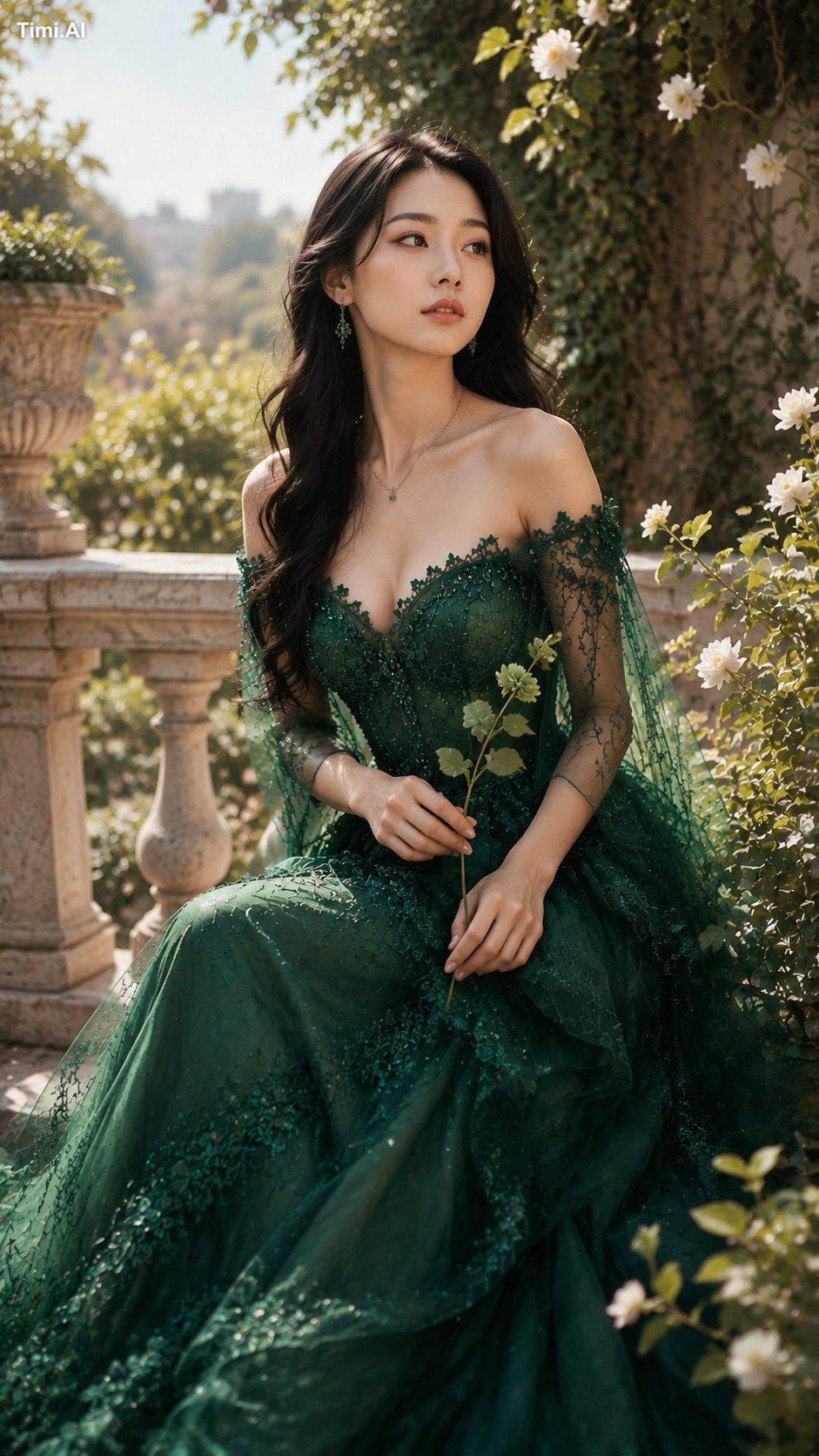 Create a 9:16 ultra-realistic romantic palace garden portrait of an adu… 1
