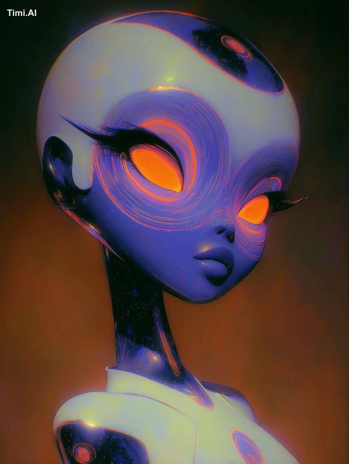 Beautiful Android with large mesmerizing Cosmic blue and pink eyes , wh…