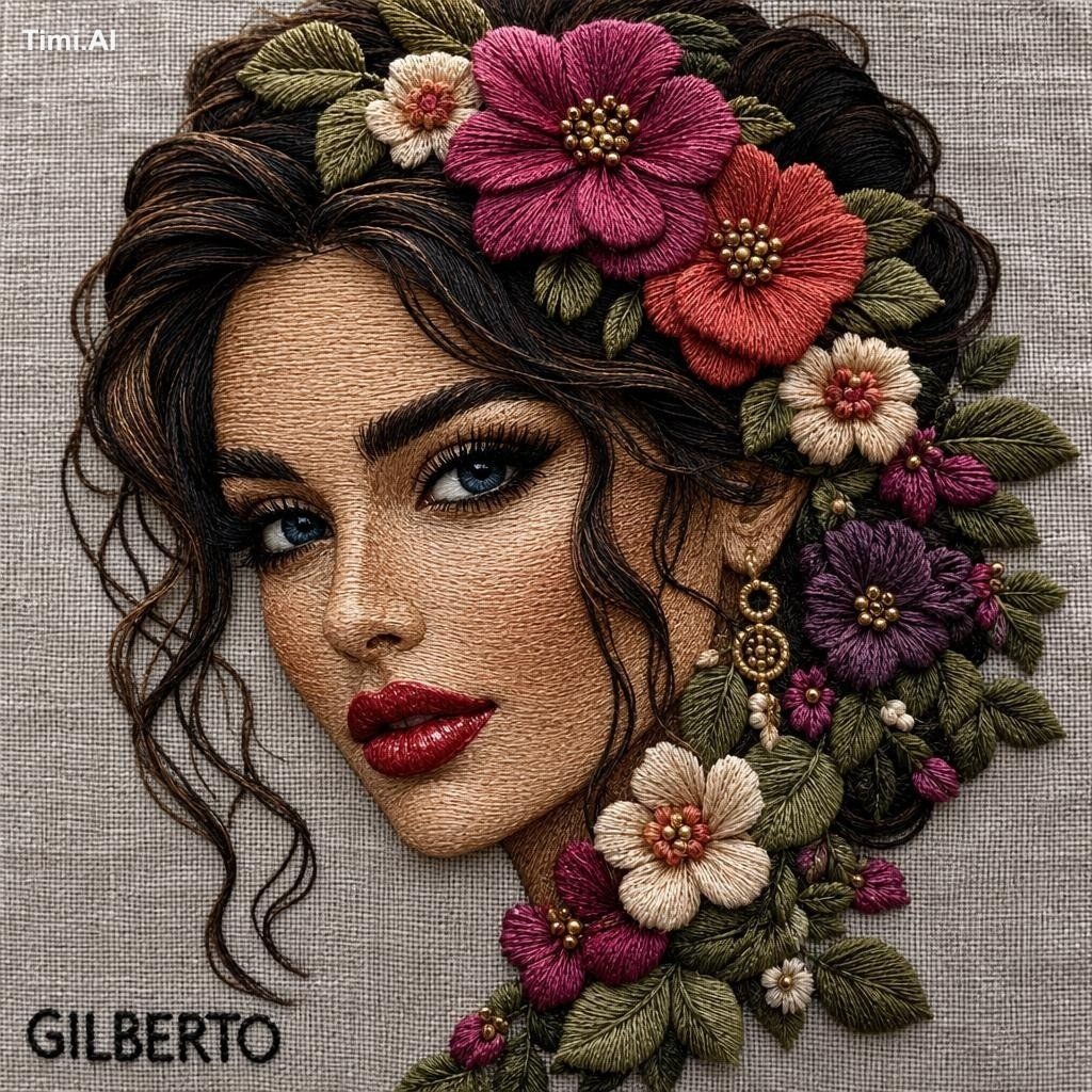 Create a luxurious 3D stumpwork and seed-bead embroidery portrait of a … 1