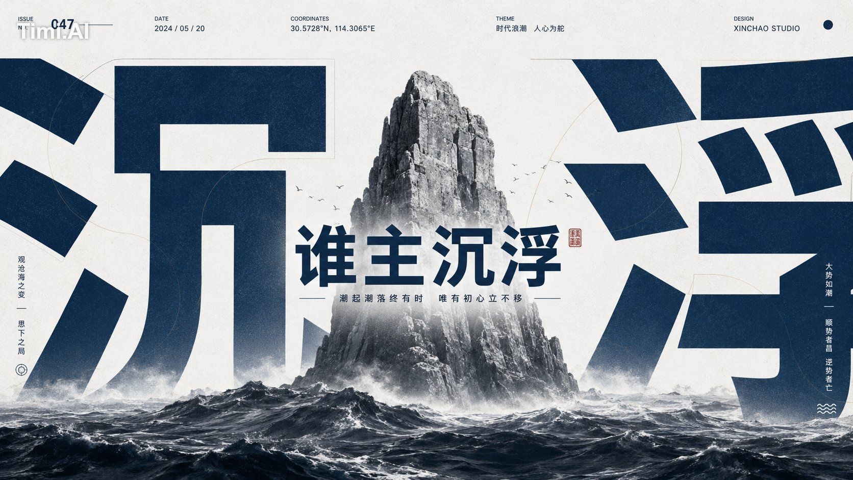 特点是： ``` 主题被转译为一个清晰的主形体或象征性载体，置于巨大的裁切字形、数字或抽象标识前后 ``` 这组提示词，适合自媒体封面等诸多用…