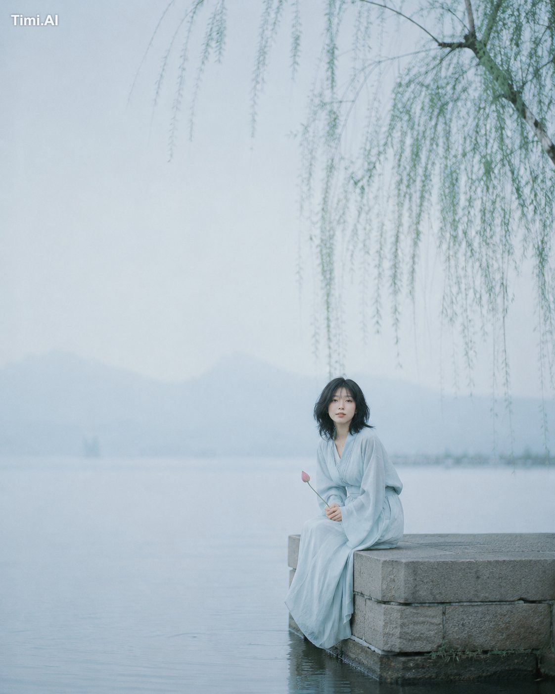 人物正面站立，静态摆拍，现代服装，日系和服，韩式古装，浓妆，水光肌，油亮脸，鼻尖高光，硅胶脸，塑料皮肤，过度磨皮，仙侠发光特效，魔法光效，夸张… 1