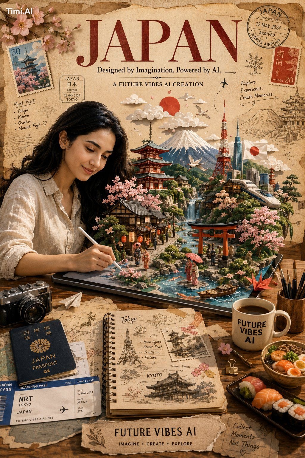 Create a premium luxury vintage travel poster featuring [Country/City N…