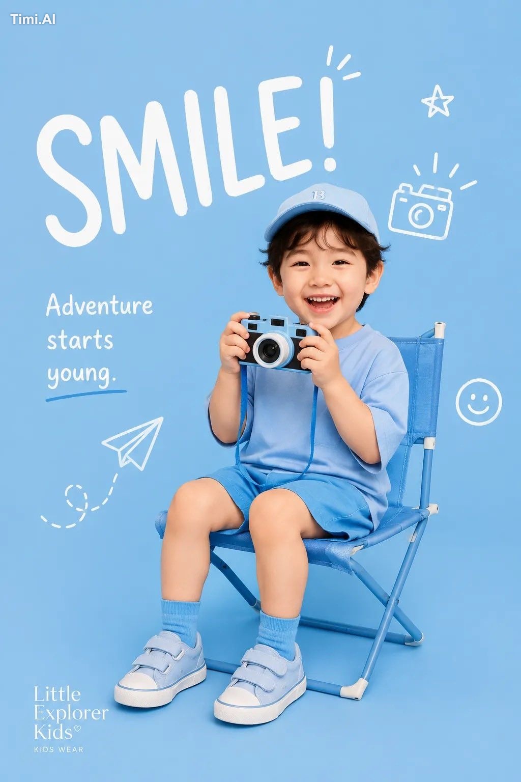 Design a premium playful children's fashion editorial poster for [BRAND… 1