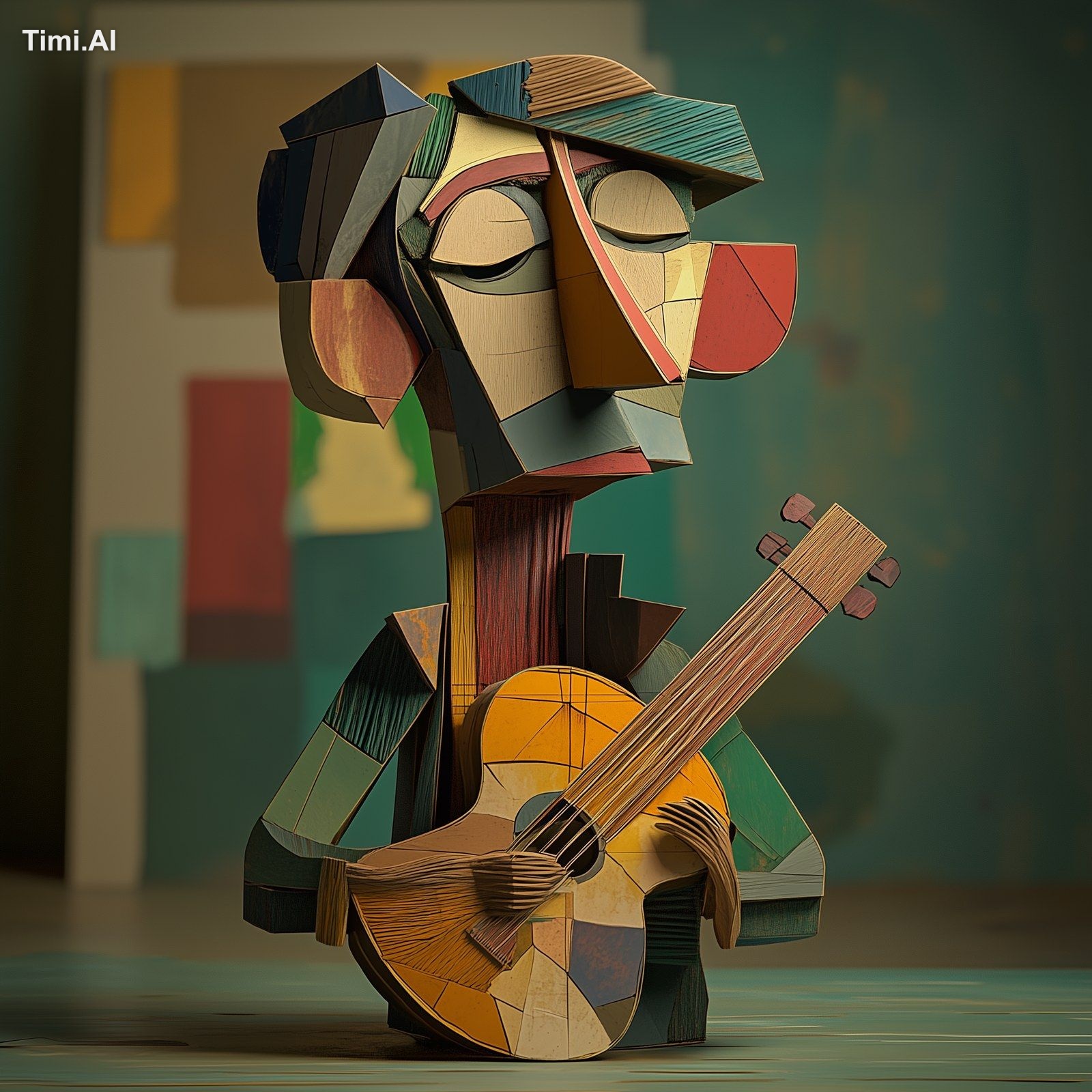 3d illustration, C4D, the old guitalist by pablo picasso, octane render…