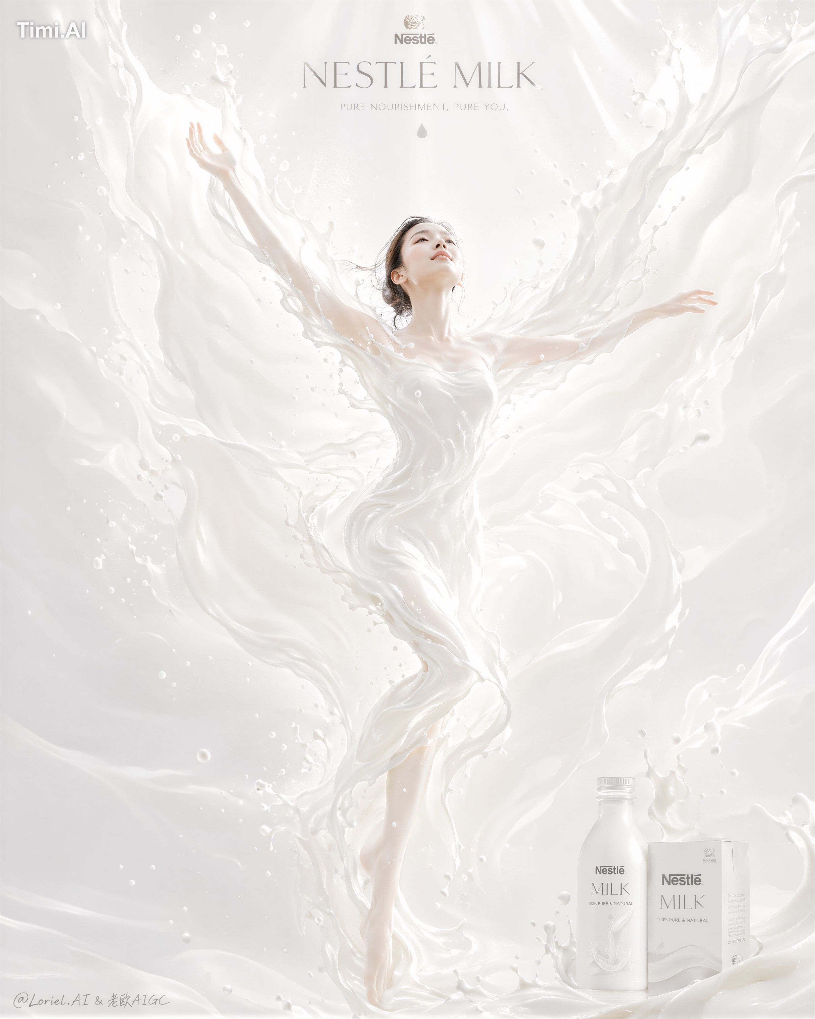 watery milk, gray dirty whites, messy splash chaos, fake wings, costume…