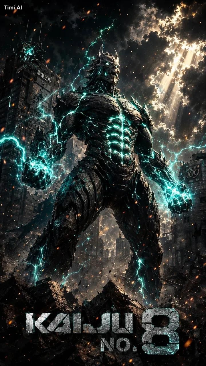 Masterpiece, ultra-detailed dark sci-fi manga illustration of Kaiju No.…