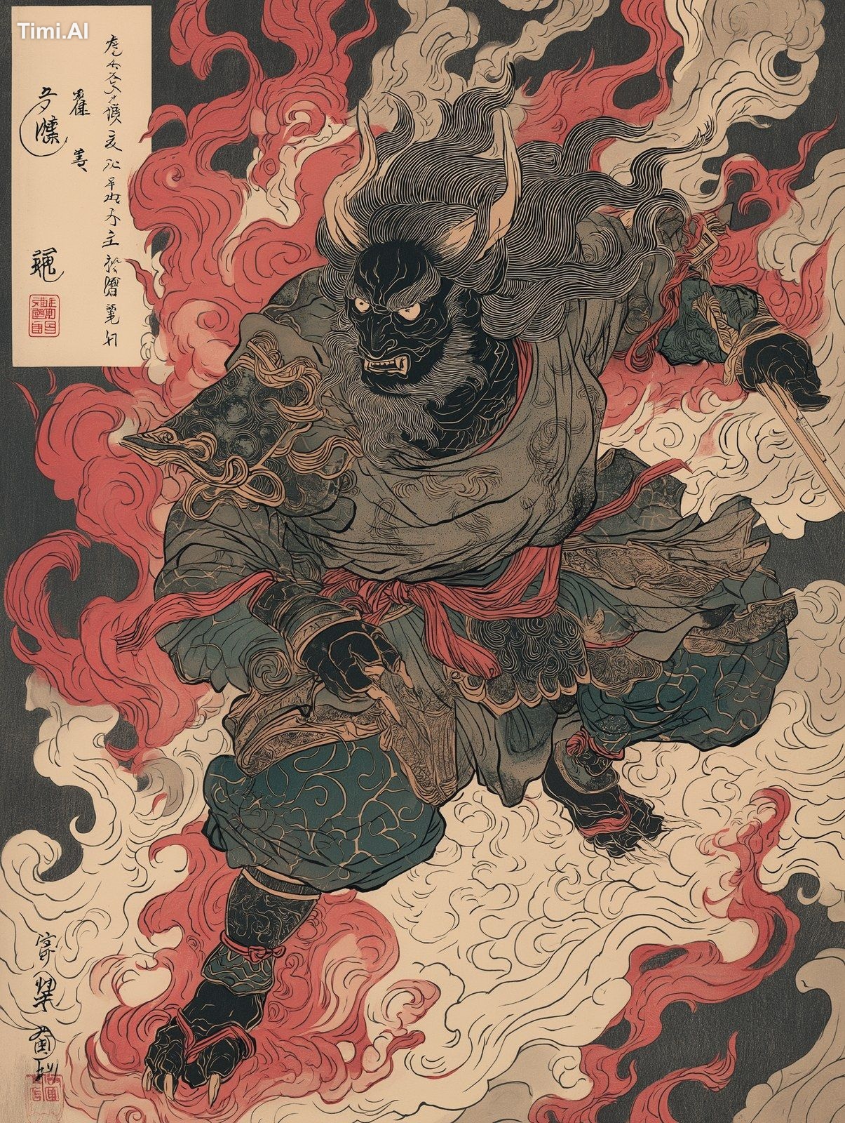 Japanese Yūrei-zu woodblock, demon --chaos 10 --ar 3:4 --raw