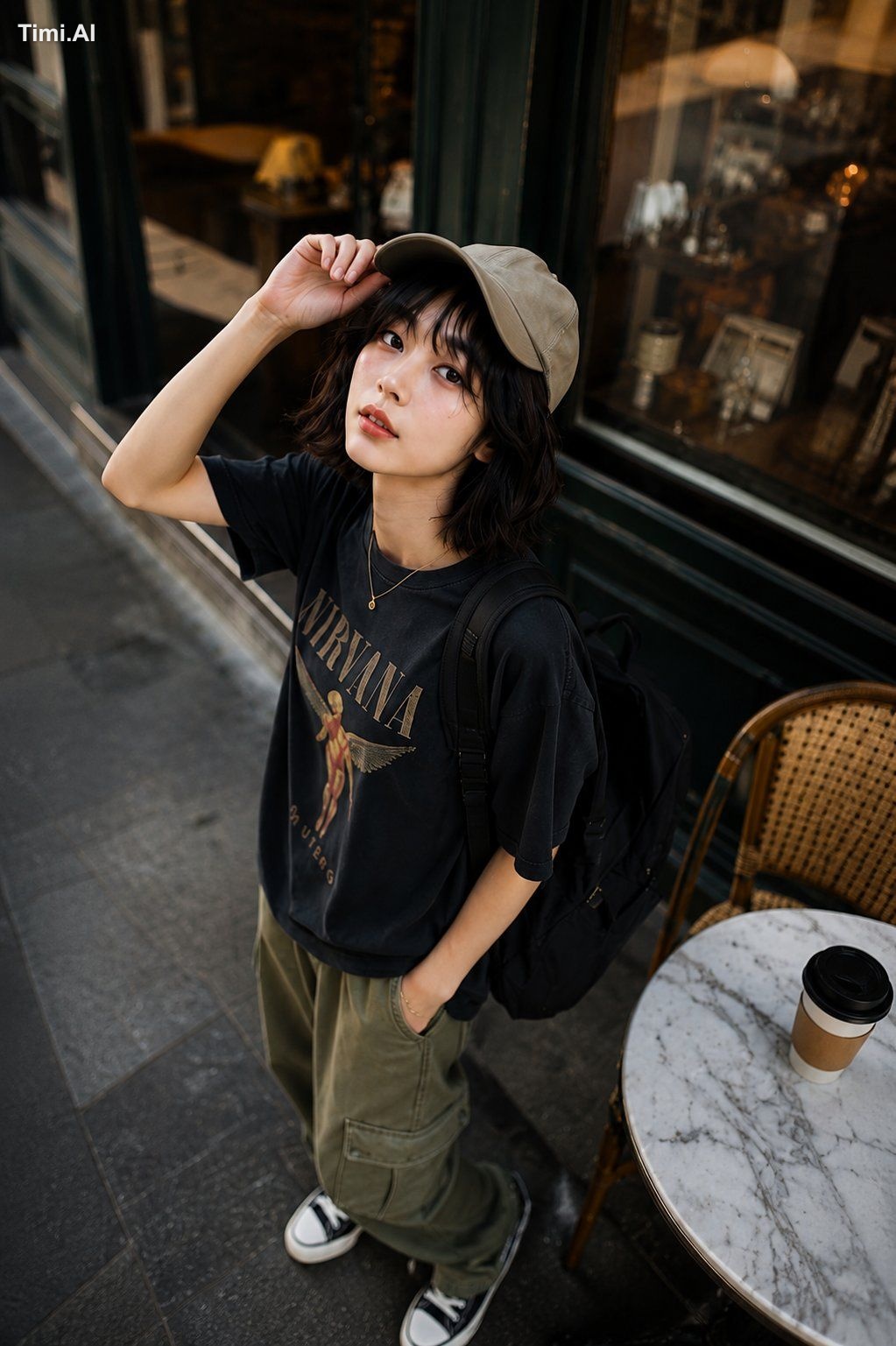 An ultra-realistic cinematic street portrait of a stylish young Korean …