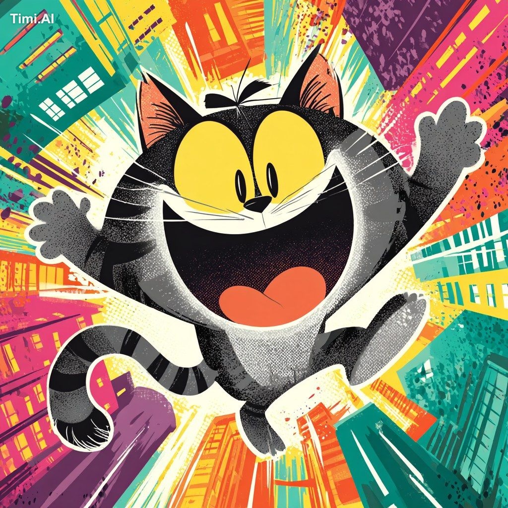 Create a colorful cartoon caricature of a American Shorthair Cat, in Ha…