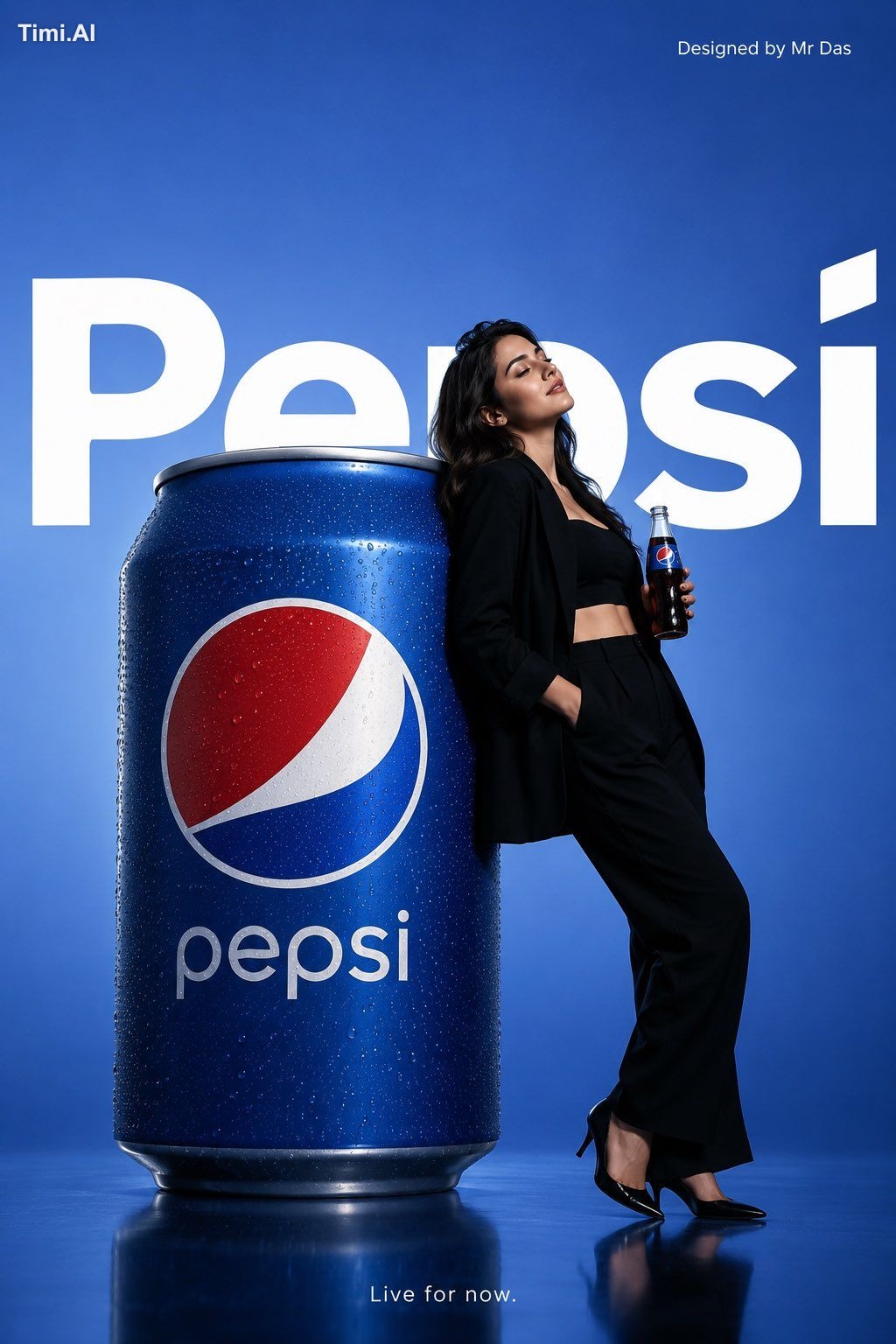Minimalist commercial ad featuring an oversized Pepsi can, ultra clean …