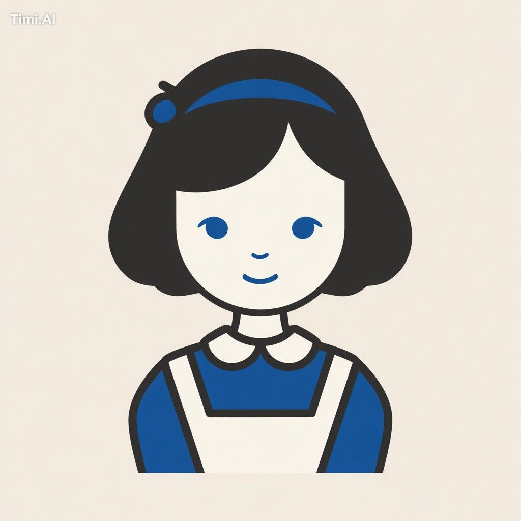 A super simple and iconic 2D mascot of a kind INFP village girl. Flat m…