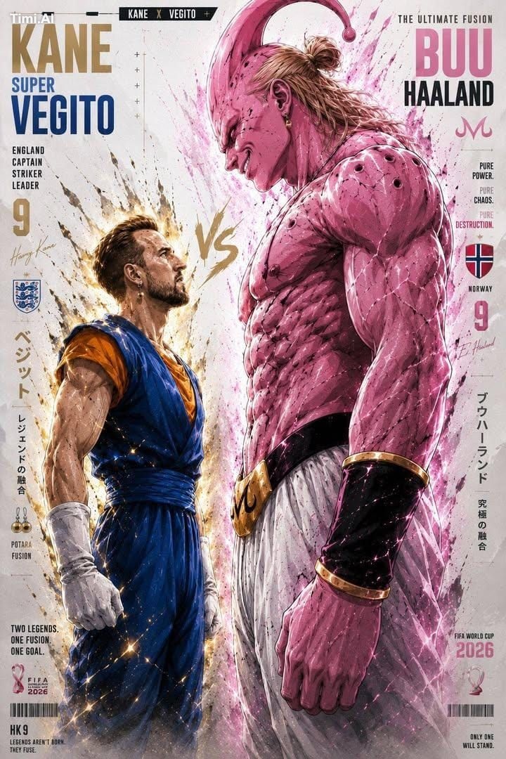 Ultra-detailed anime x sports crossover poster, full-body Harry Kane st…