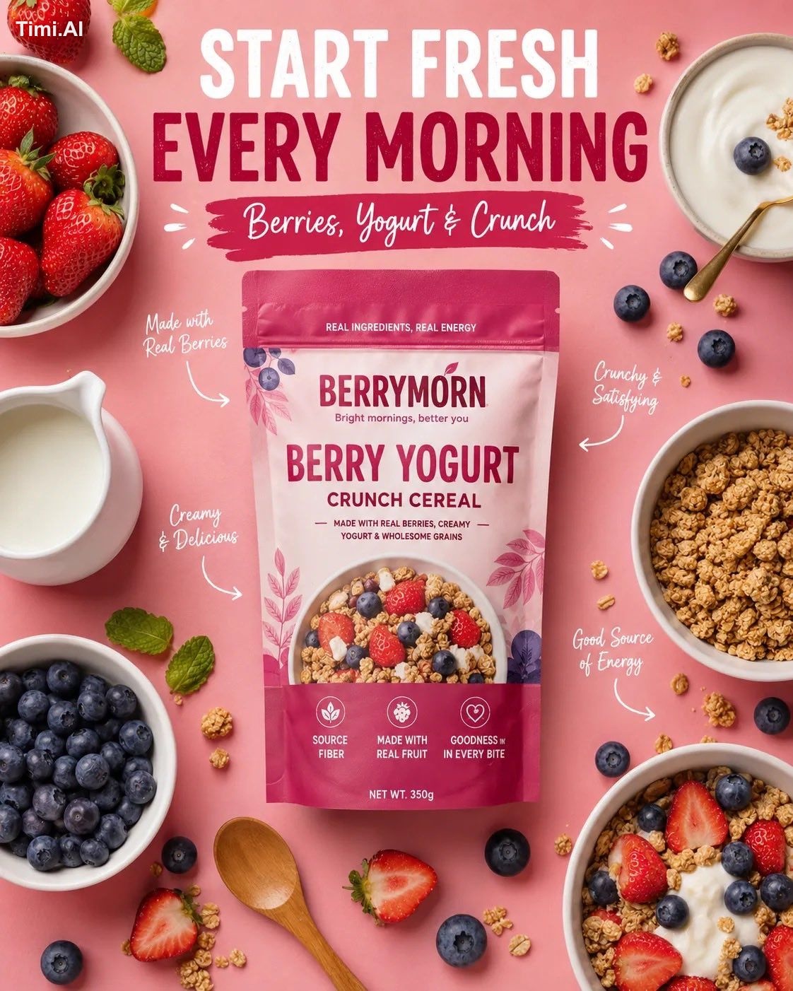 (Chocolate Protein Muesli Ad) Premium protein breakfast food advertisem… 1