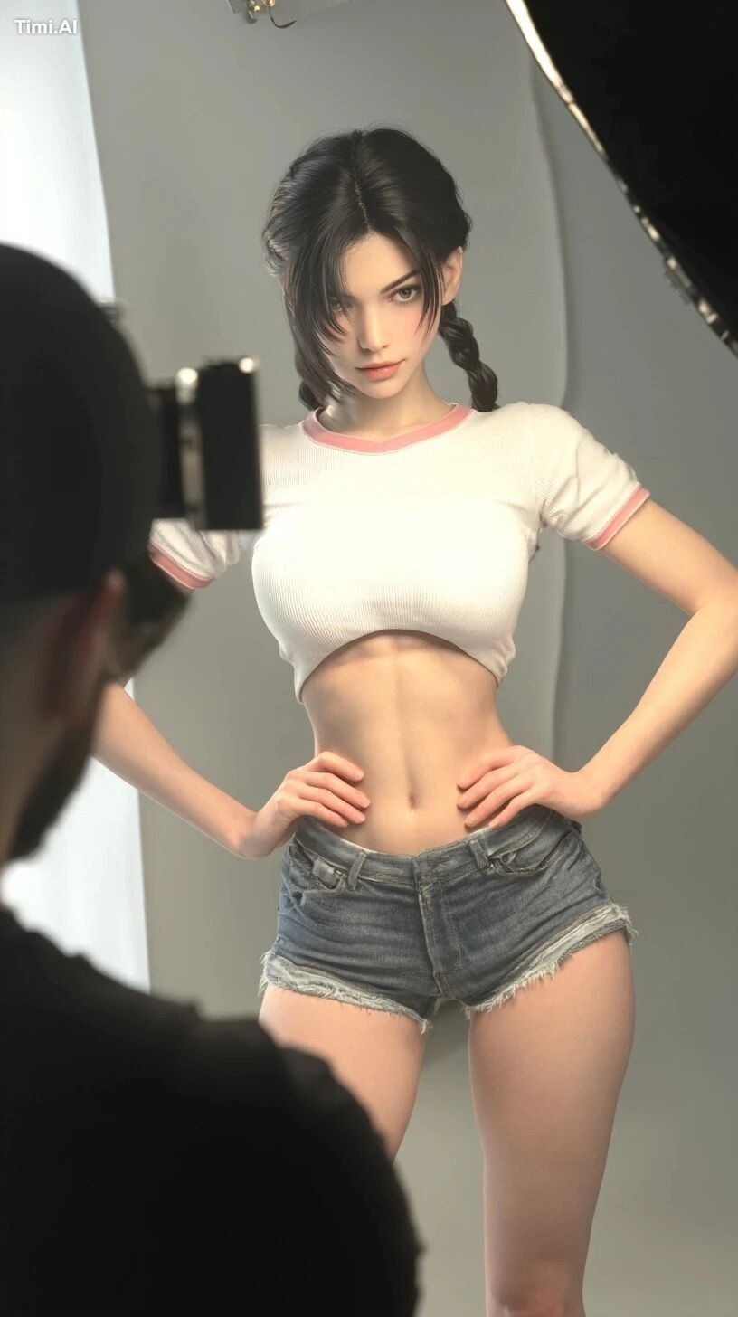 tifa, Photographer photographing a female model with long black slicked…