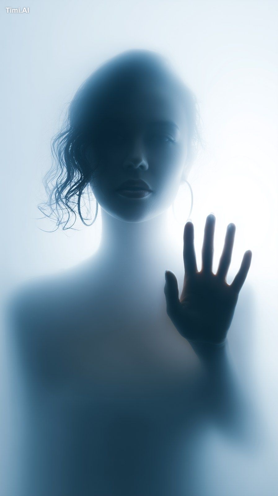 A blurry silhouette behind a bright opaque backlit surface, like a glow…