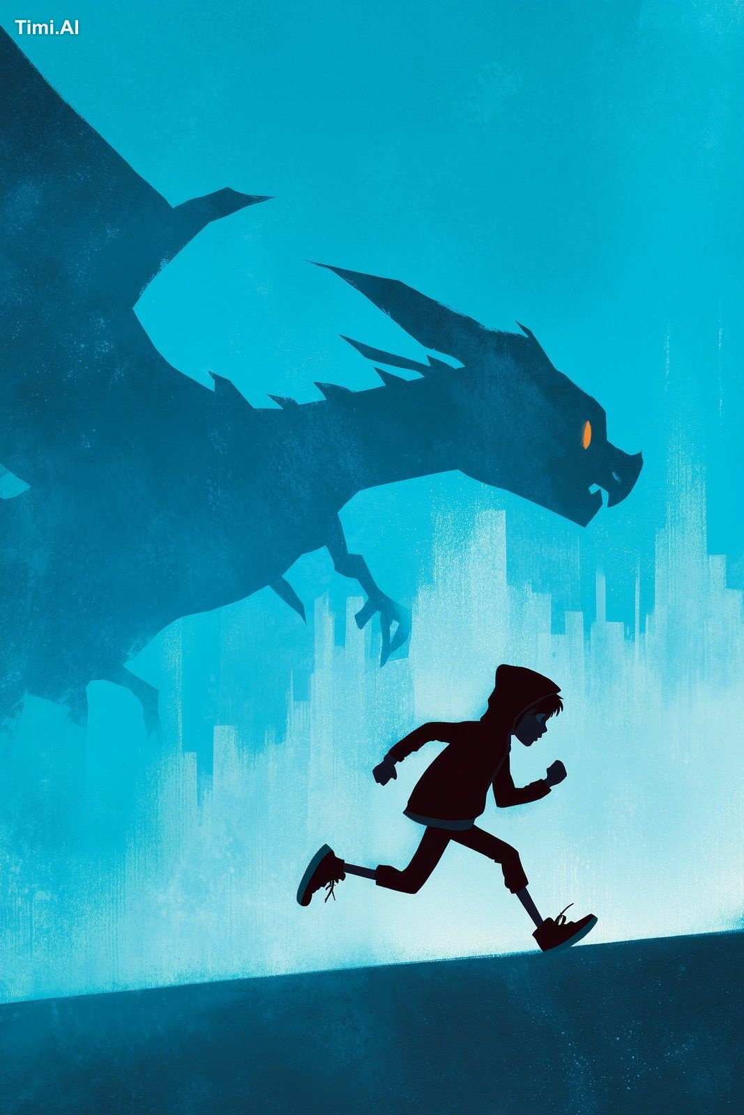 middle-grade illustrated book cover, newborn dragon escaping unseen vil…