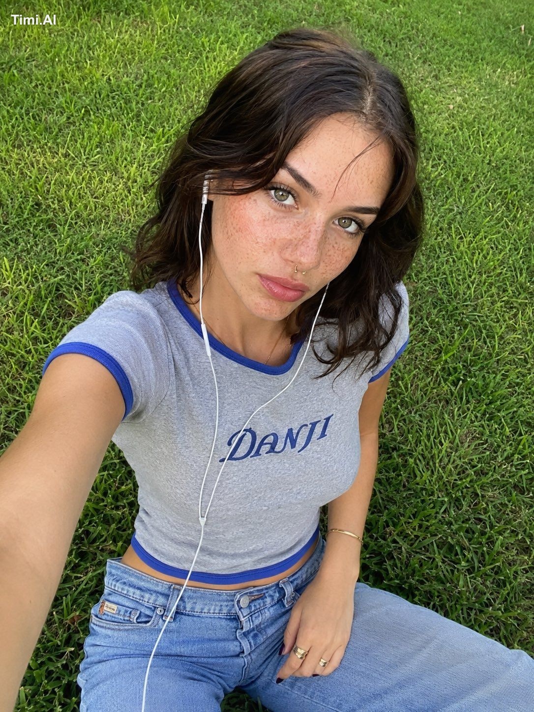 A simple amateur realistic iPhone selfie from a slightly far distant hi…