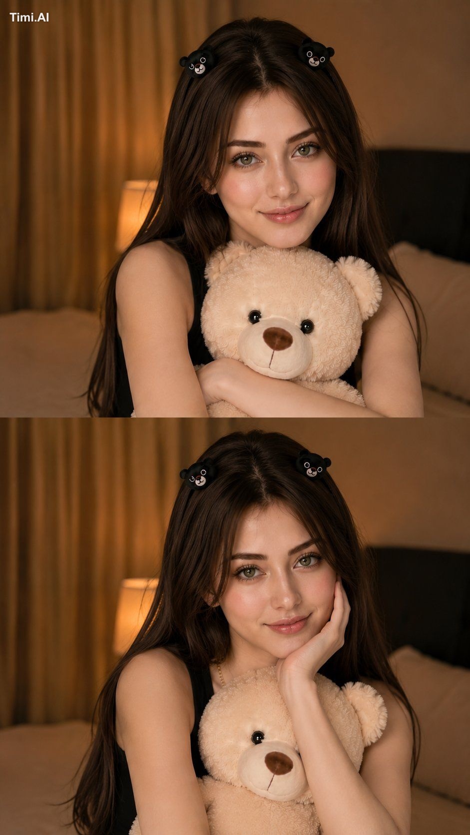 A beautiful Korean girl with fair glowing skin, soft oval face, large e…