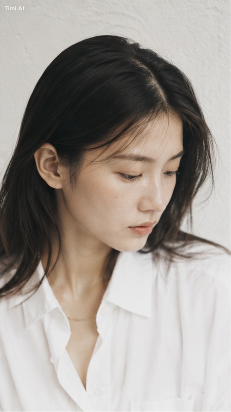 Portrait shot on 85mm f/1.8, editorial close-up of a Japanese woman in …