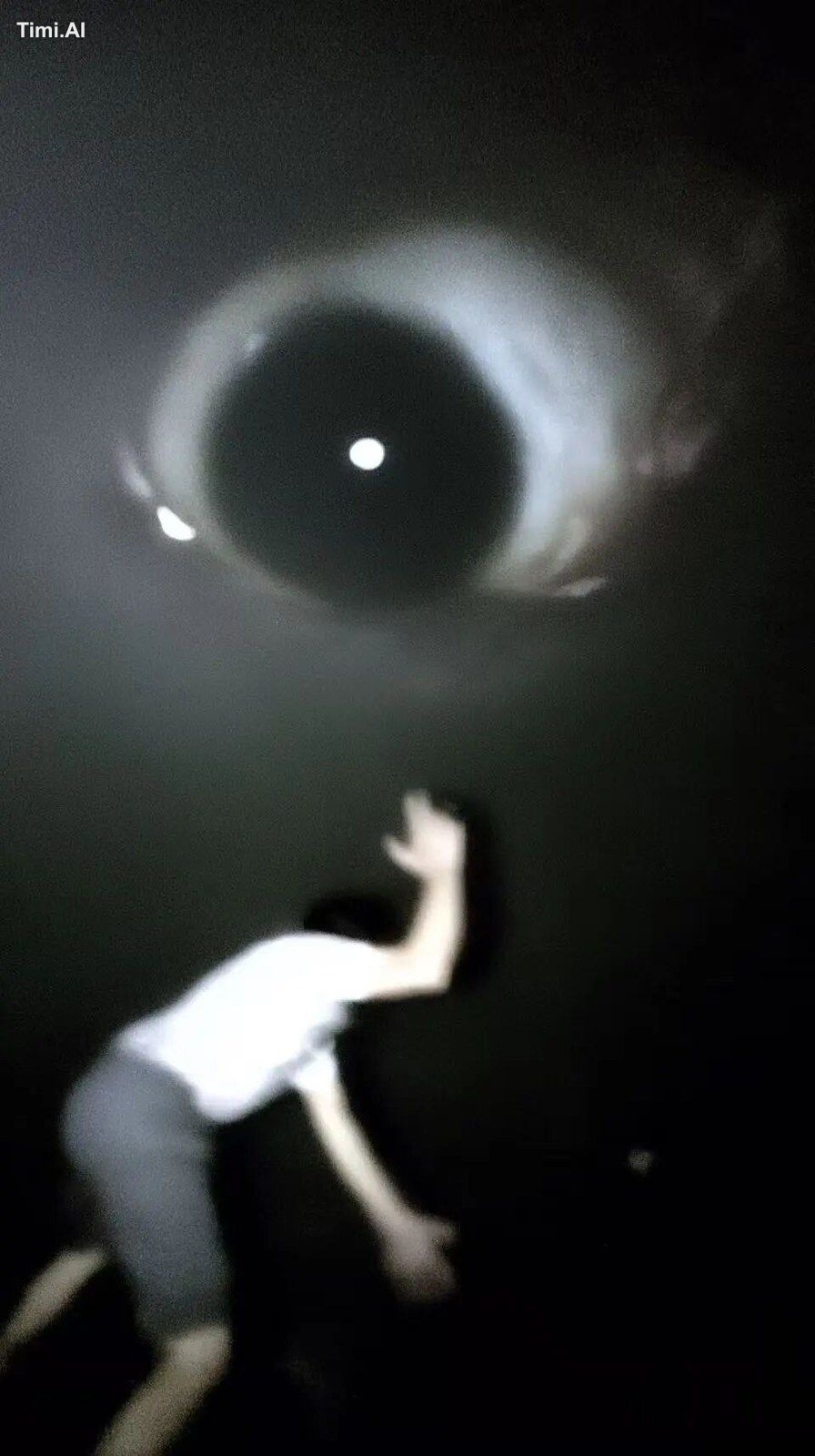 Shot of the massive eye in the abyss. The eye suddenly shifts its gaze …