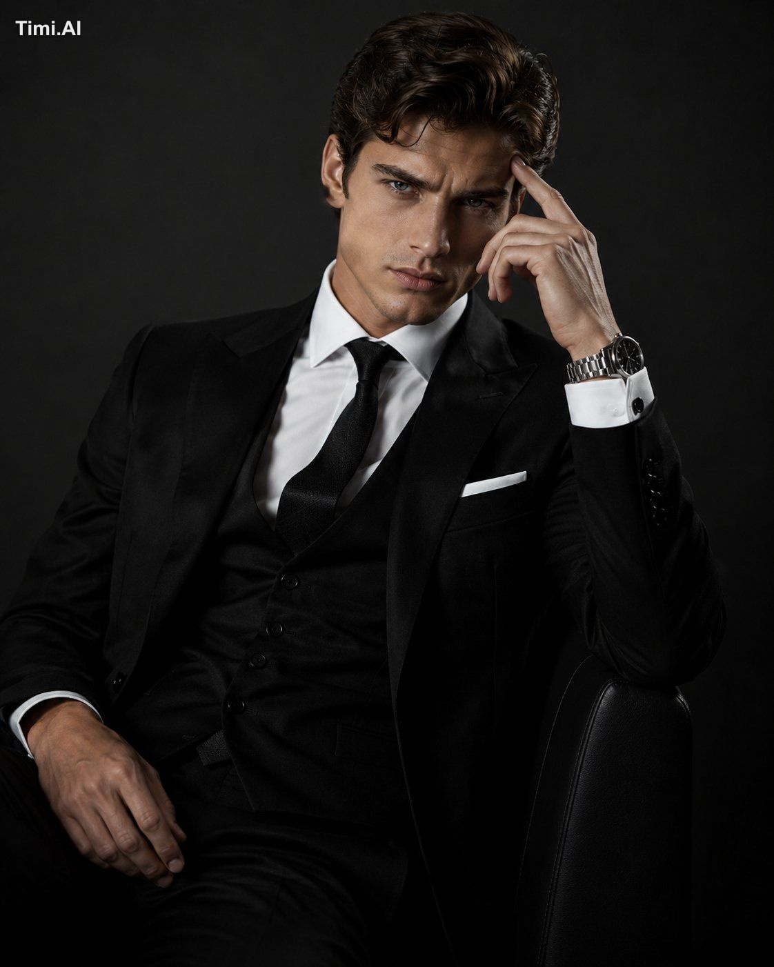 A handsome young European man in a high-end fashion studio photoshoot, … 3