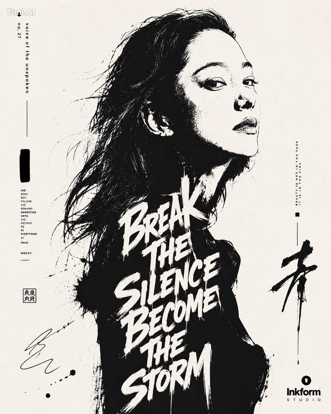 High-contrast black and white typographic portrait poster of [HUMAN], s… 1