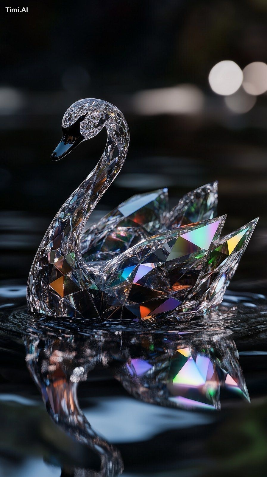 A breathtaking swan entirely sculpted from pure, faceted diamond. Its w…